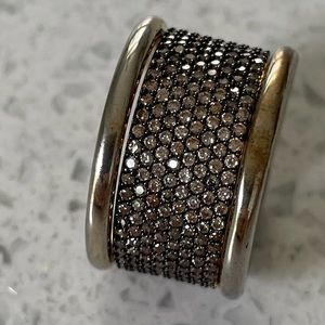 Bendel party ring in yellow gold plated with Smokey Swarovski crystals